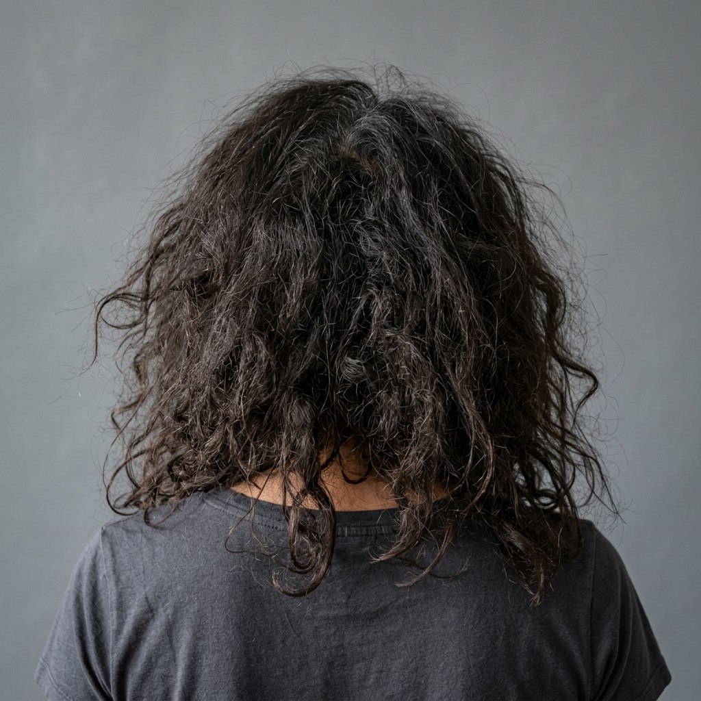 Hair before keratin treatment showing frizz and damage