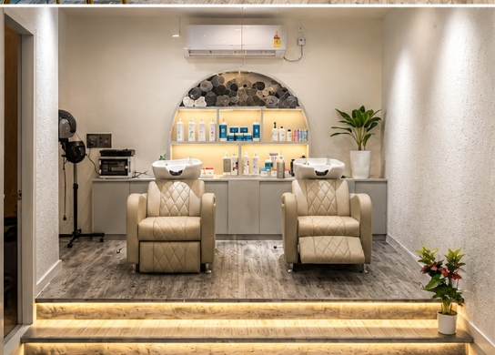 VIZILTI Salon Trichy branch at Thillai Nagar — modern salon with hair washing stations
